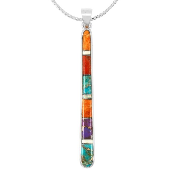 Turquoise Pendant Necklace 20" Sterling Silver 925 Genuine Gemstones (Choose Color)