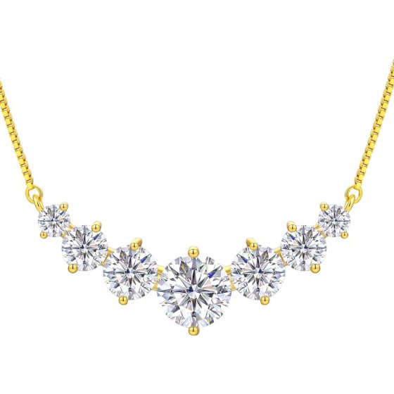 TUHE 7 Stones Moissanite Necklace for Women, 1.7-5.0 Carat Smile Moissanite Pendant Necklace 18k Gold Plated Sterling Silver 16.5+2.5 inch Box Chain Tennis Necklaces with Certificate of Authenticity
