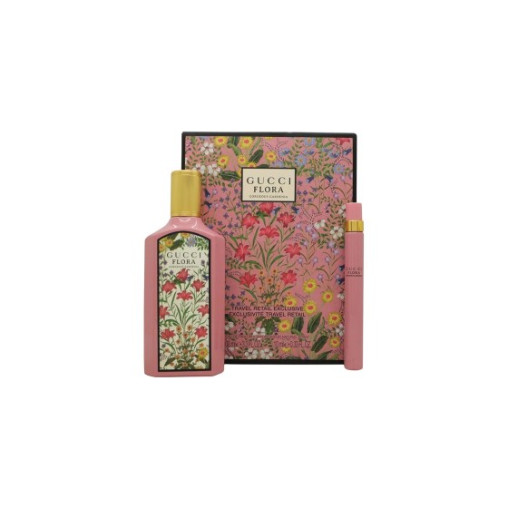Gucci Flora Gorgeous Gardenia Gift Set for Women Eau de Parfum Spray 3.3 Ounce + Travel spray EDP 0.33 Oz