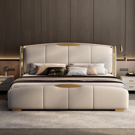 OUDINI Modern and Simple Bed Frame Full Size Master Bedroom Double Bed Modern Storage Platform Bed Frame Leather Bed Frame Queen